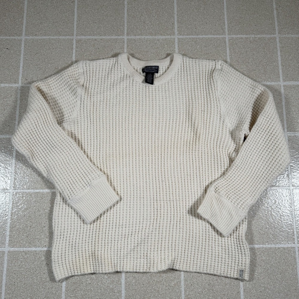 Vtg Polo Jeans Co Ralph Lauren Thermal Waffle Knit Sweater Cream Fisherman Sz L
